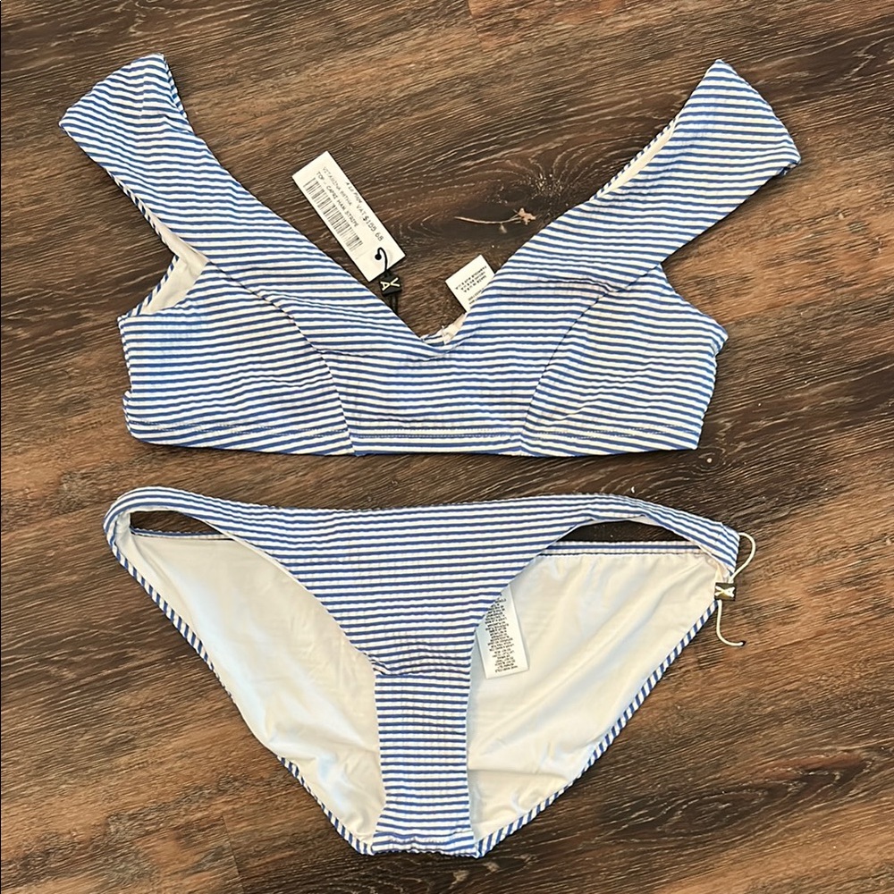 Blue and White Striped Bikini Set